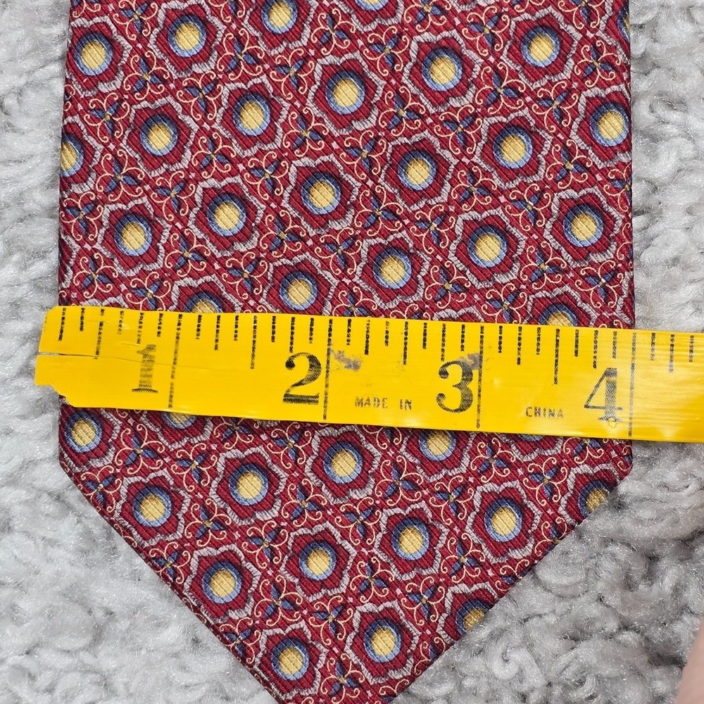 Hickey Freeman Tie‎ Mens Red Silk Geometric Medallion Made in Italy Professional - Picture 5 of 7